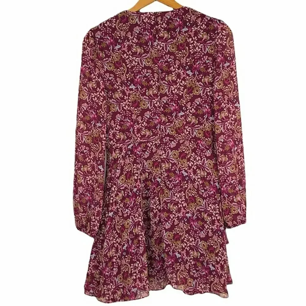 Altar'd State Dorsetta Floral Burgundy Mini Dress sz S